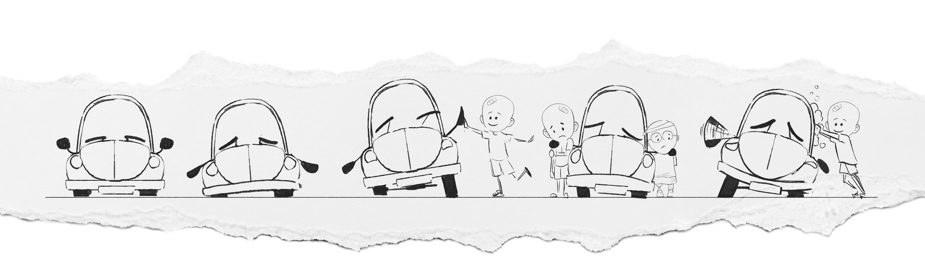 Ilustrace auta Beetle s dítětem