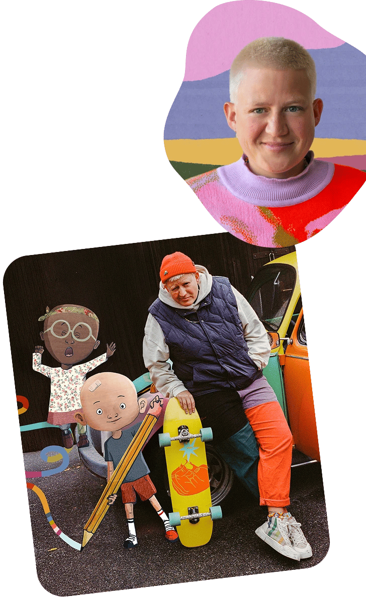 Eliška s postavičkami Plešounů